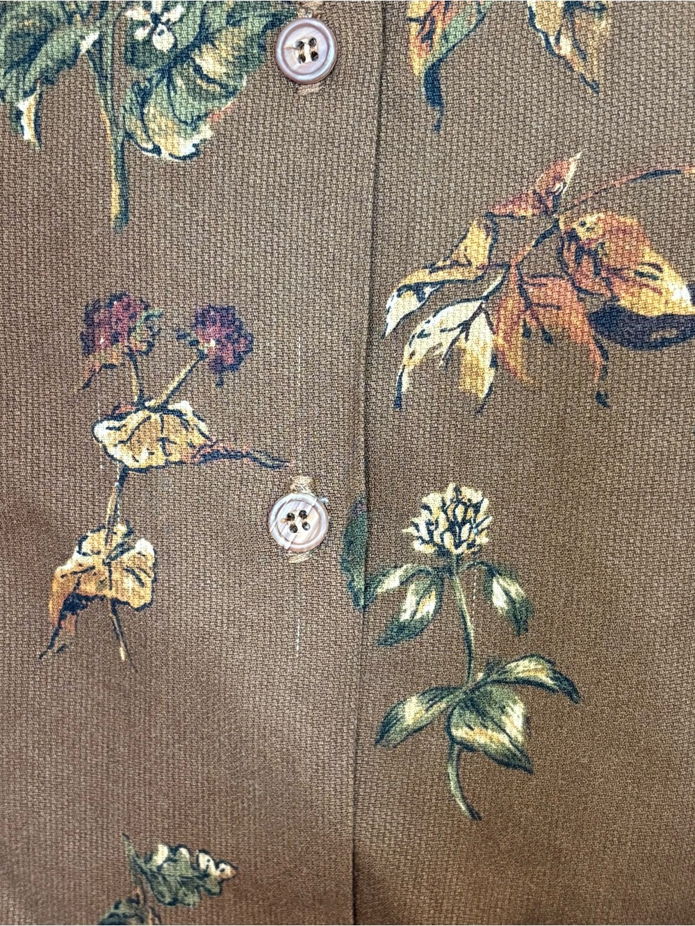 Vintage Bushwacker USA Brown Floral/Leaves Long-Sleeve Button-Down Shirt - Picture 4 of 6